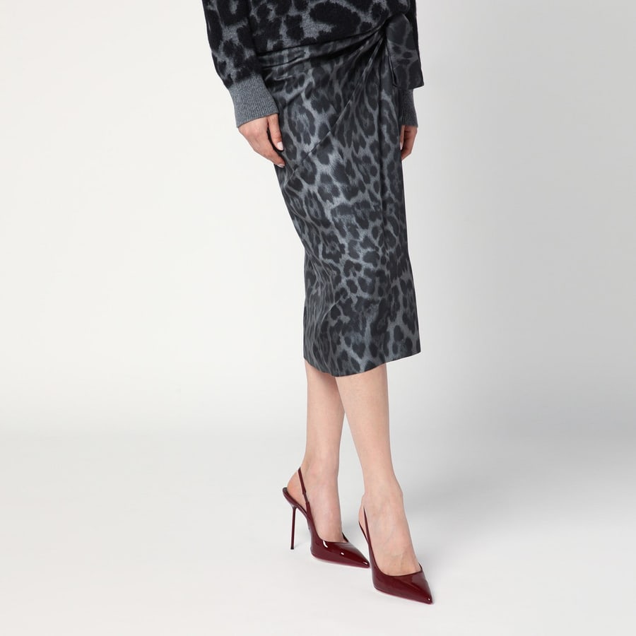 Stella McCartney Gonna midi leopardata con nodo, view 3