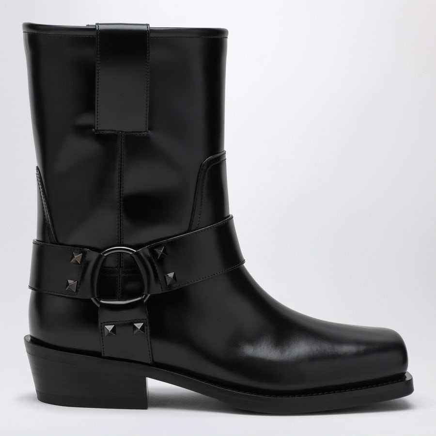 Valentino Garavani Stivale basso Biker Rockstud nero in pelle