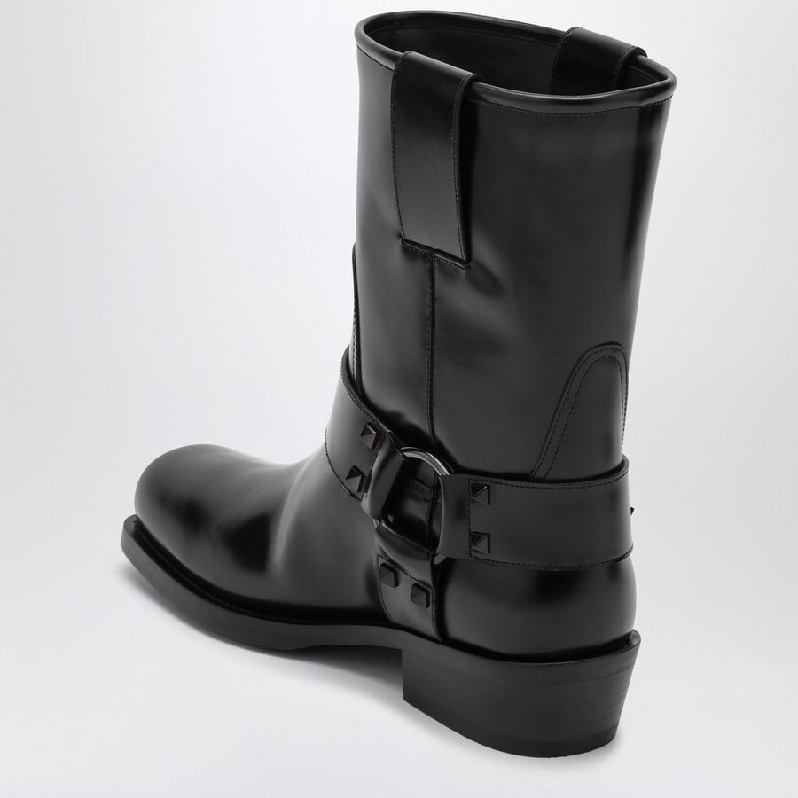 Valentino Garavani Stivale basso Biker Rockstud nero in pelle, view 4