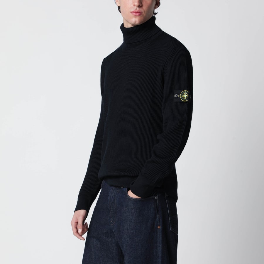 Stone Island Maglione dolcevita blu navy con vestibilità regolare