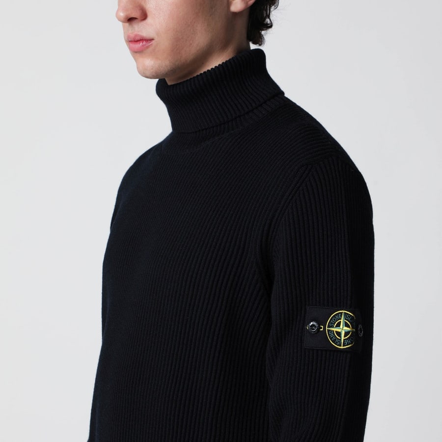 Stone Island Maglione dolcevita blu navy con vestibilità regolare, view 4