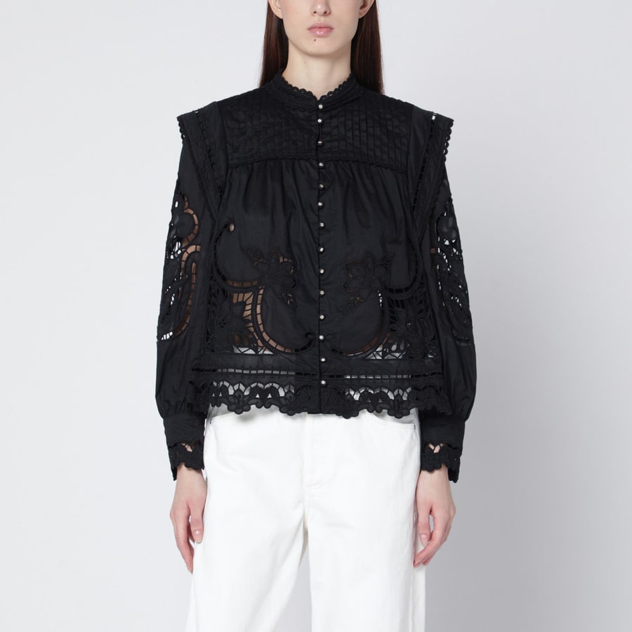 FARMRIO Blusa Richelieu nera in cotone