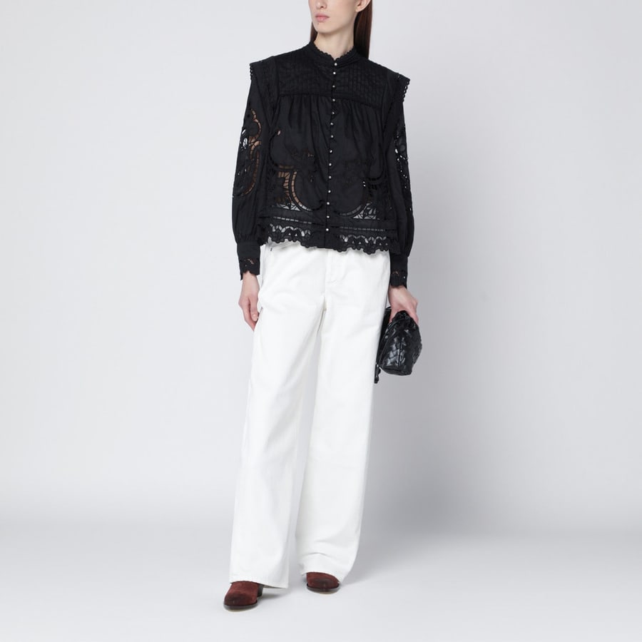 FARMRIO Blusa Richelieu nera in cotone, view 2