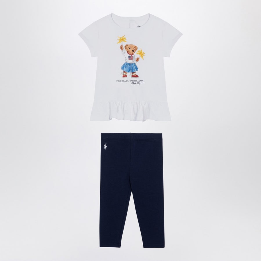 Polo Ralph Lauren Set due pezzi bianco/blu navy in cotone con stampa