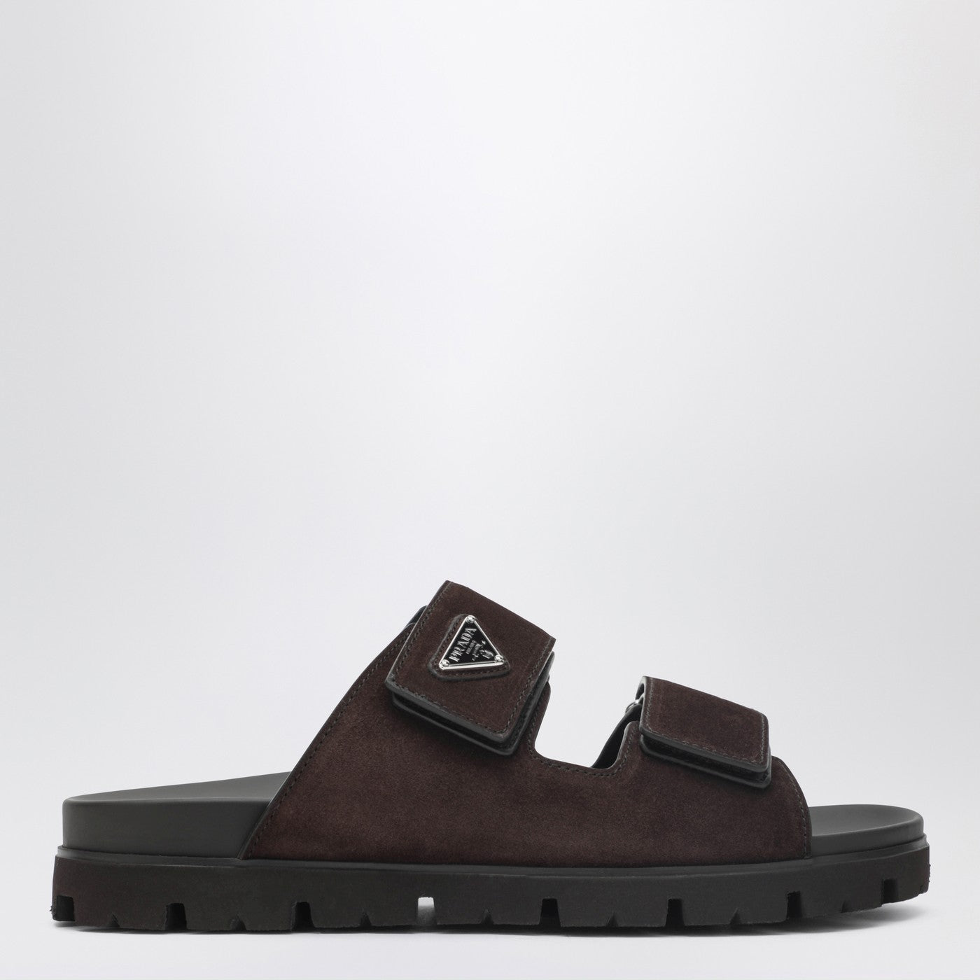 Prada Sandali a fasce in pelle scamosciata color moro