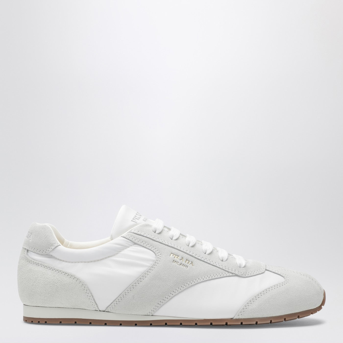 Prada Sneakers in tessuto e suede bianca