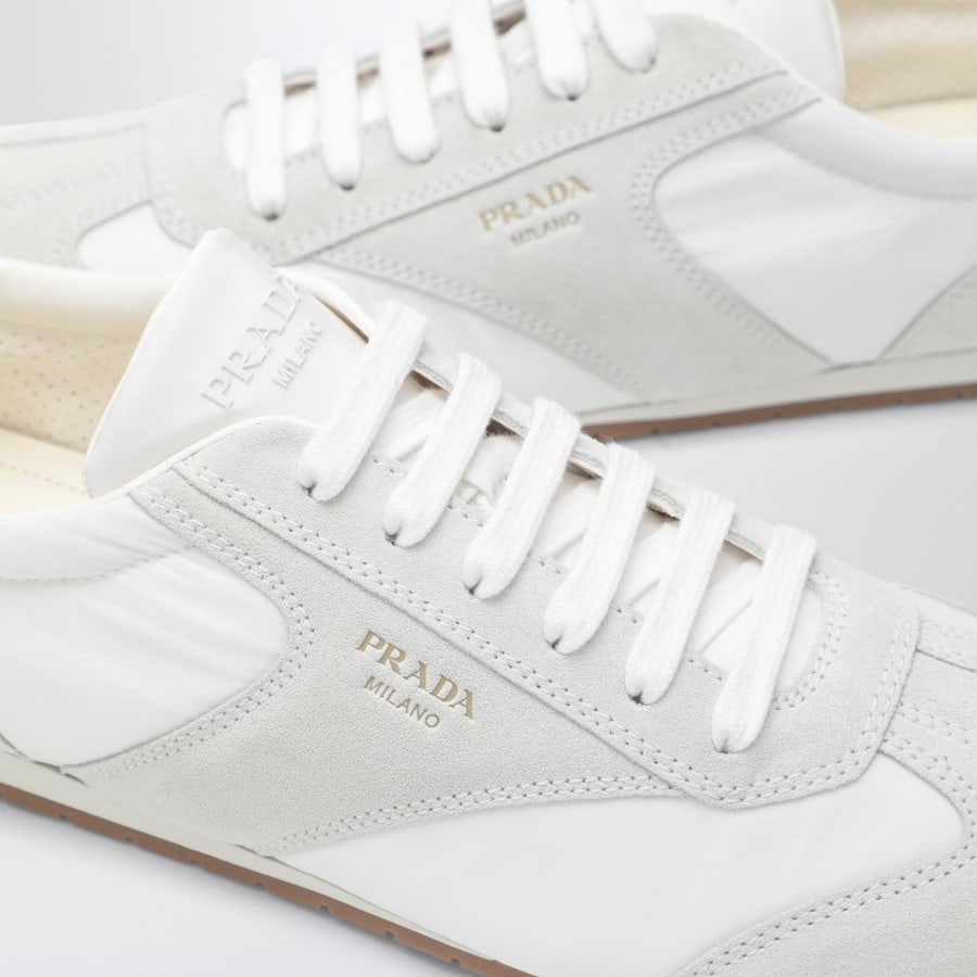 Prada Sneakers in tessuto e suede bianca, view 5