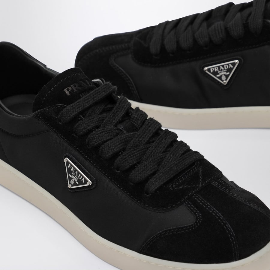 Prada Sneakers nera in tessuto e suede, view 5