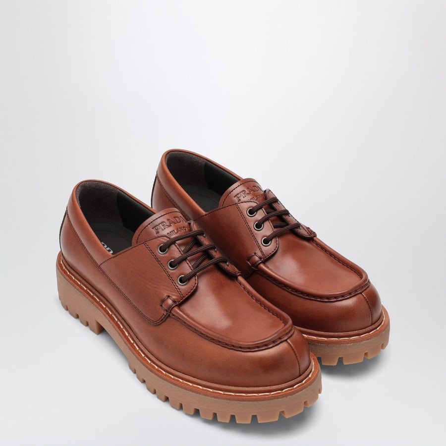 Prada Mocassini stringati in pelle cognac, view 2