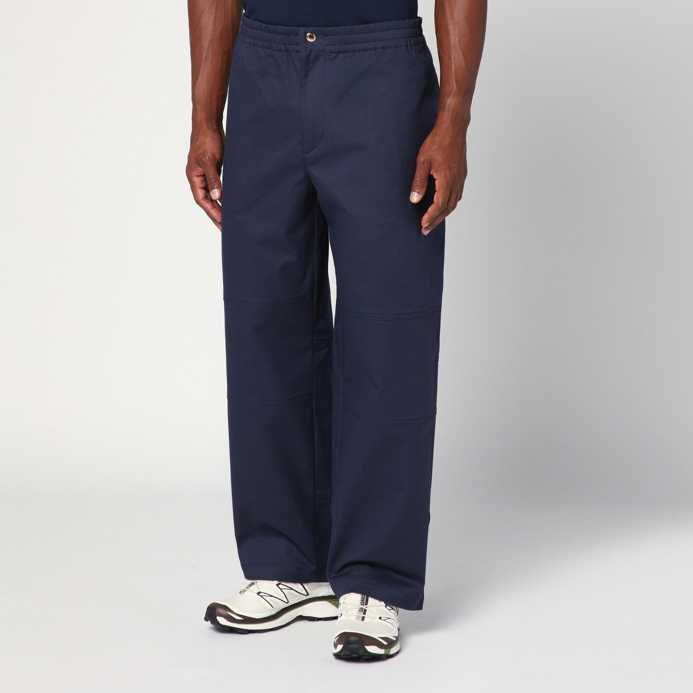 MONCLER GENIUS Pantaloni blu in gabardine di cotone