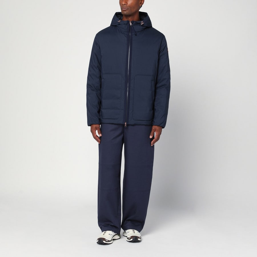 MONCLER GENIUS Pantaloni blu in gabardine di cotone, view 2