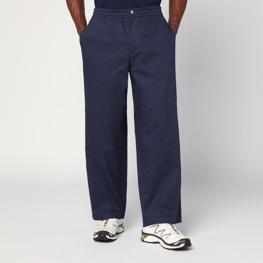 MONCLER GENIUS Pantaloni blu in gabardine di cotone, view 3
