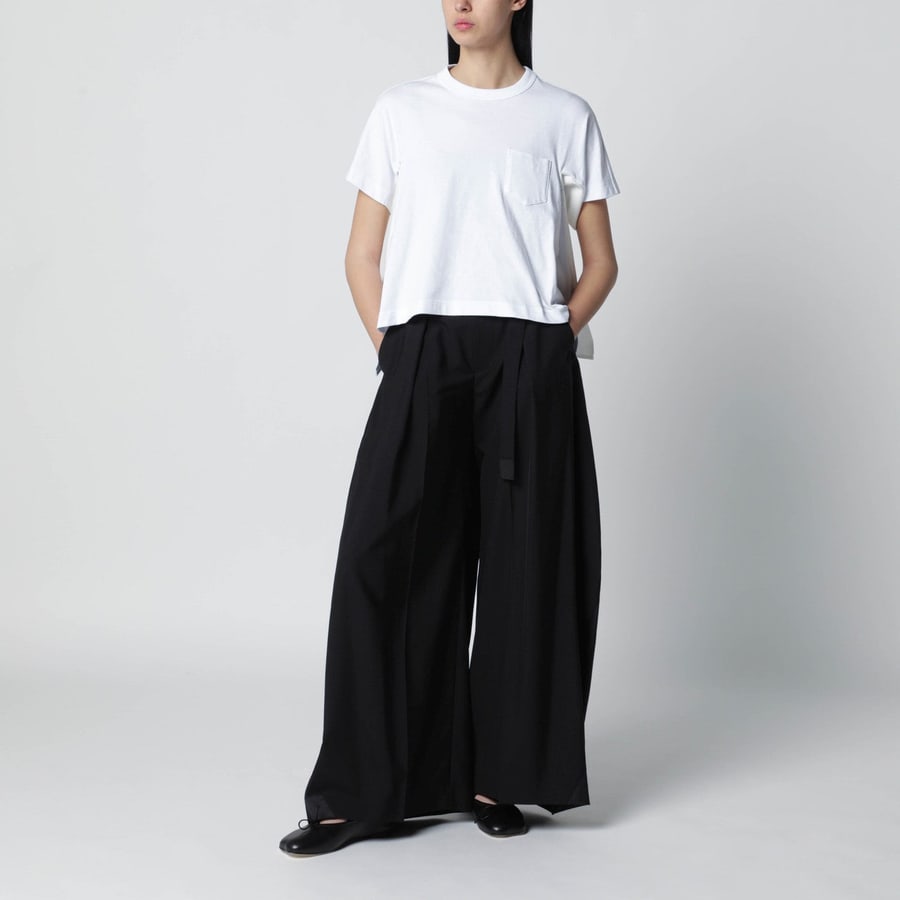 SACAI T-shirt cropped bianca in cotone, view 2