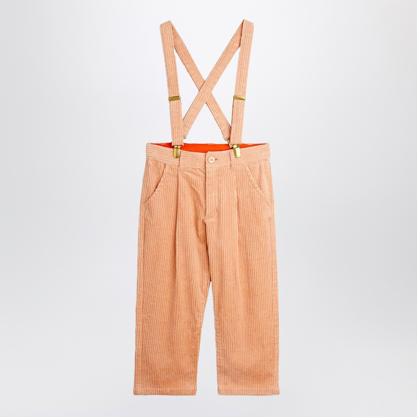 MINI RODINI Pantaloni con bretelle rosa in velluto a costine
