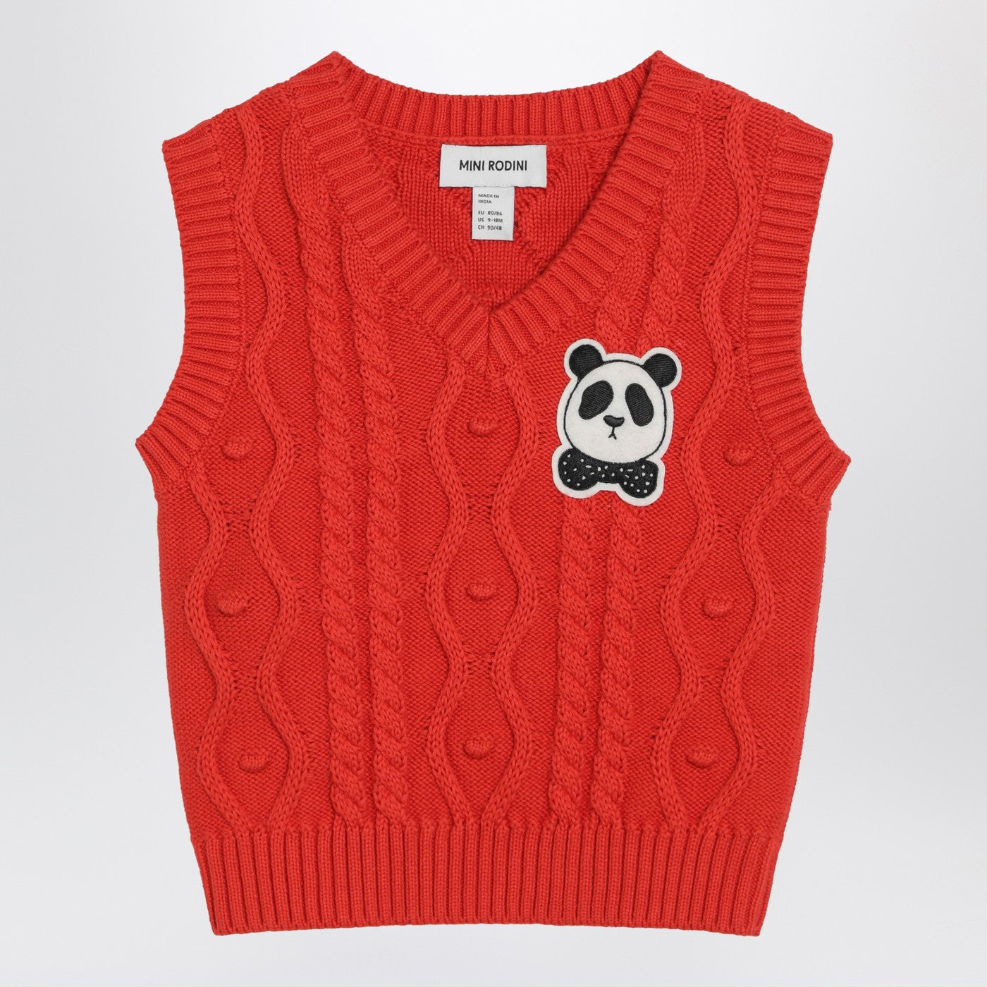 MINI RODINI Maglia Panda senza maniche a trecce rossa