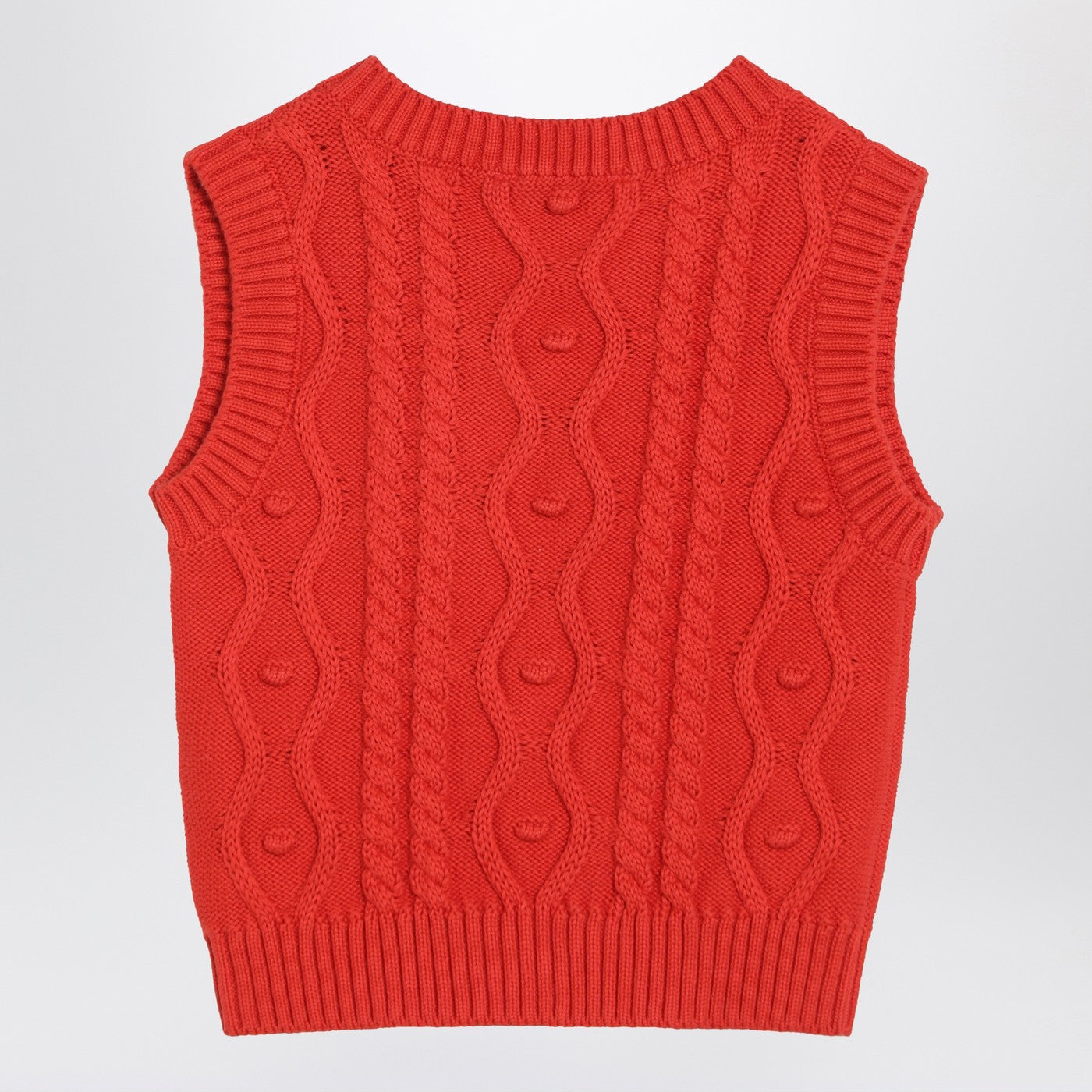 MINI RODINI Maglia Panda senza maniche a trecce rossa, view 2
