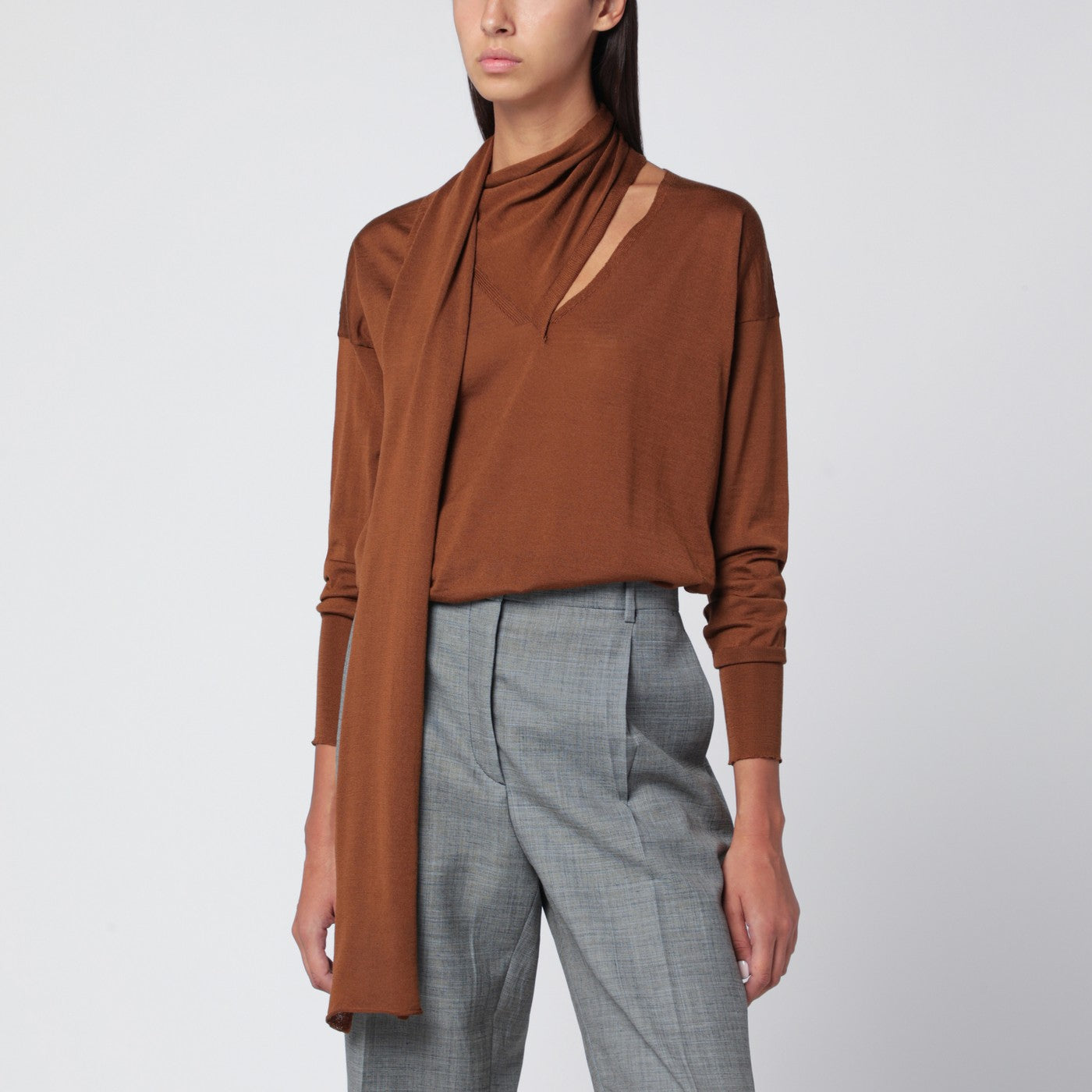 ROBERTO COLLINA Maglione con sciarpa color nocciola