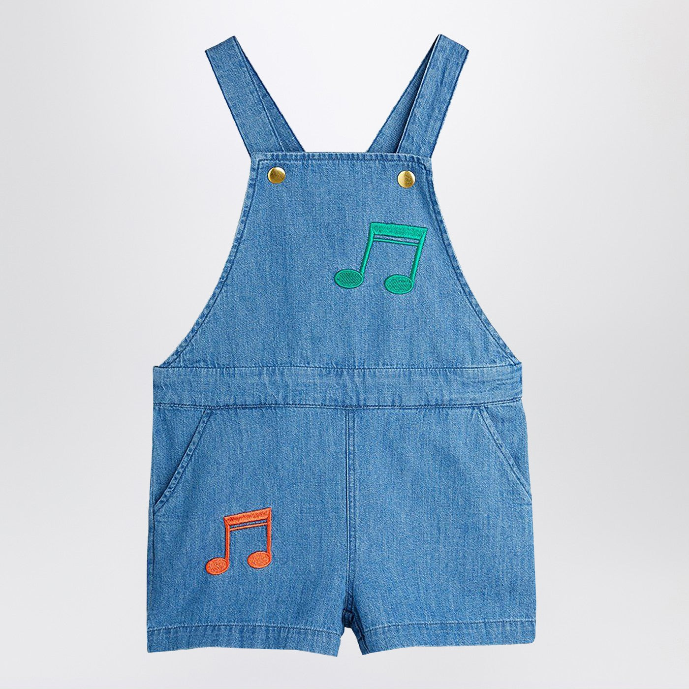 MINI RODINI Salopette azzurra in denim con note musicali