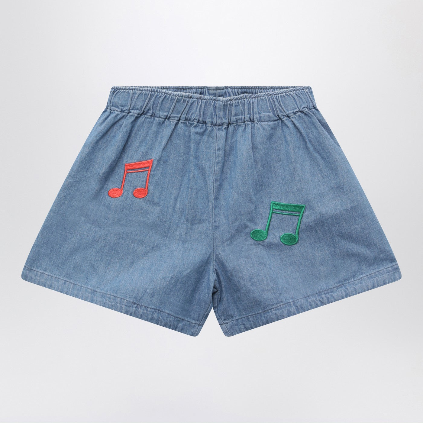 MINI RODINI Shorts azzurro in denim con note musicali
