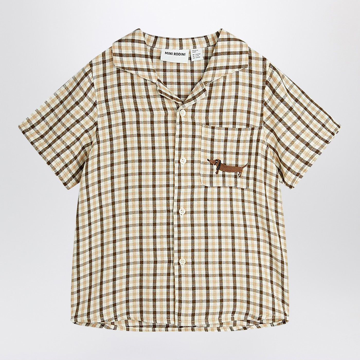 MINI RODINI Camicia beige con motivo a quadretti