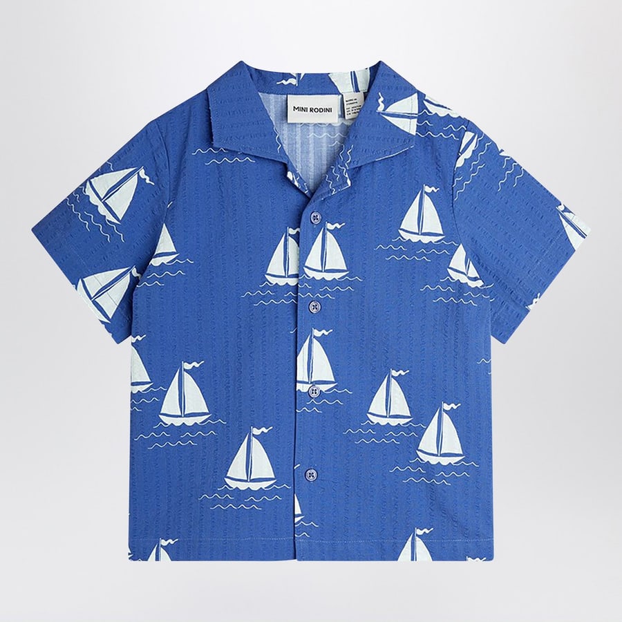 MINI RODINI Camicia blu con barche a vela