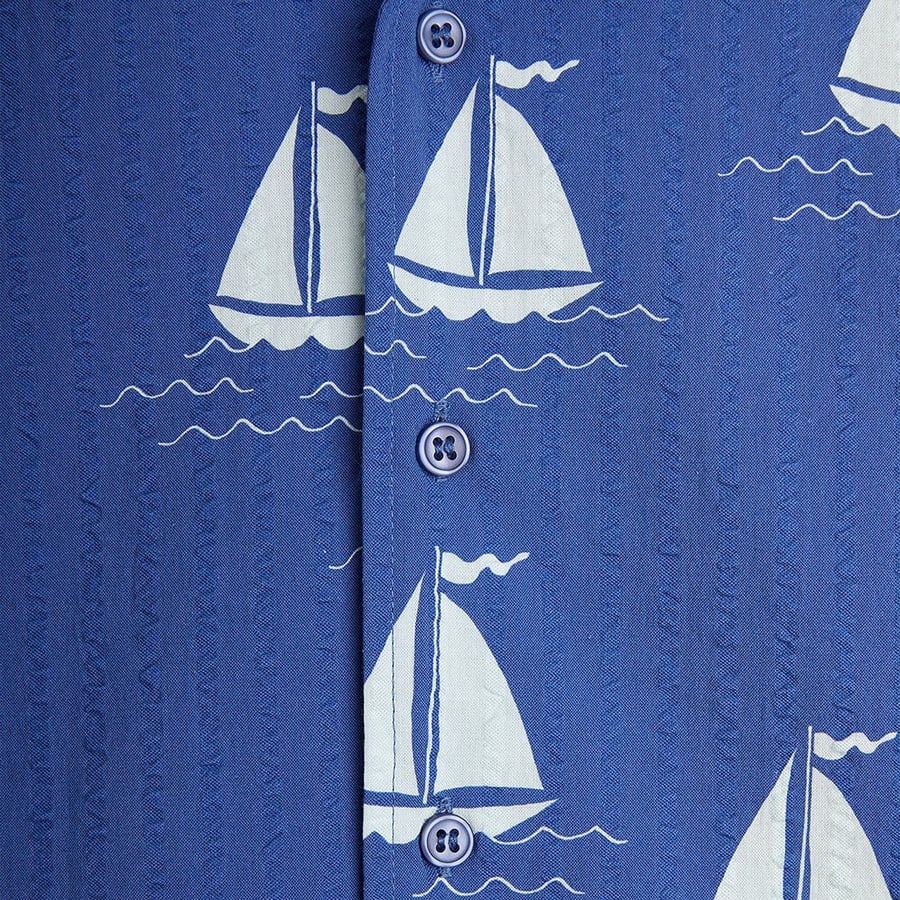 MINI RODINI Camicia blu con barche a vela, view 3