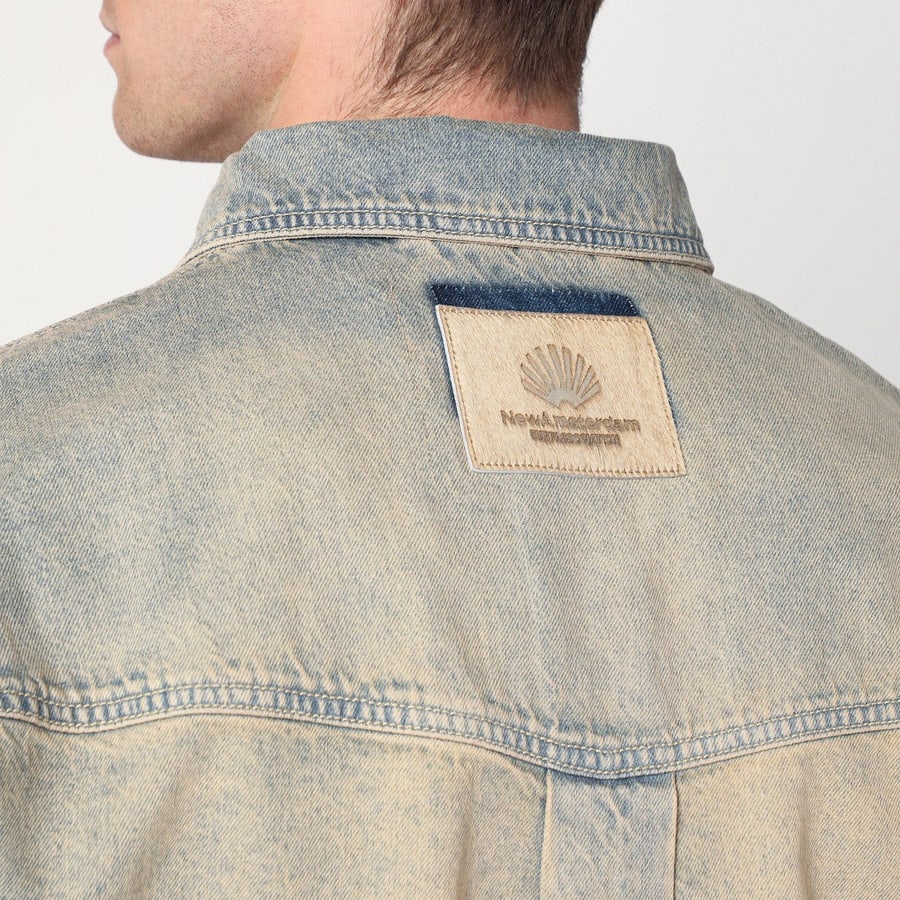 NEW AMSTERDAM Camicia beige slavata in denim, view 4