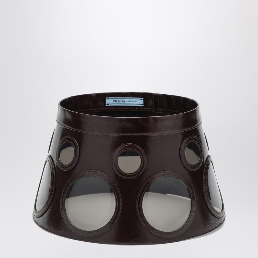Prada Visiera marrone in pelle e plex