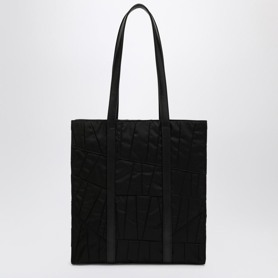 Prada Borsa shopping media nera in Re-Nylon con ricamo, view 4