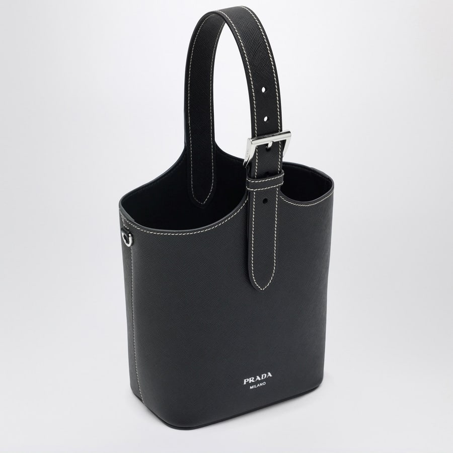 Prada Secchiello in pelle liscia nero, view 3
