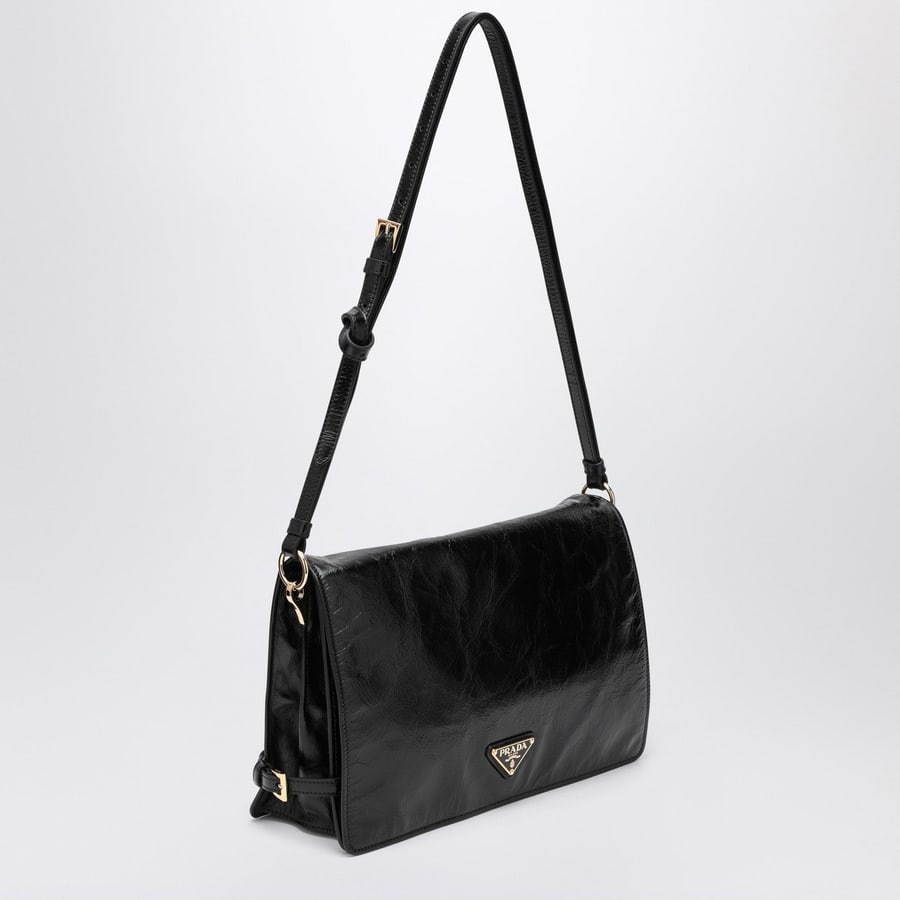 Prada Borsa a spalla media nera in pelle, view 3