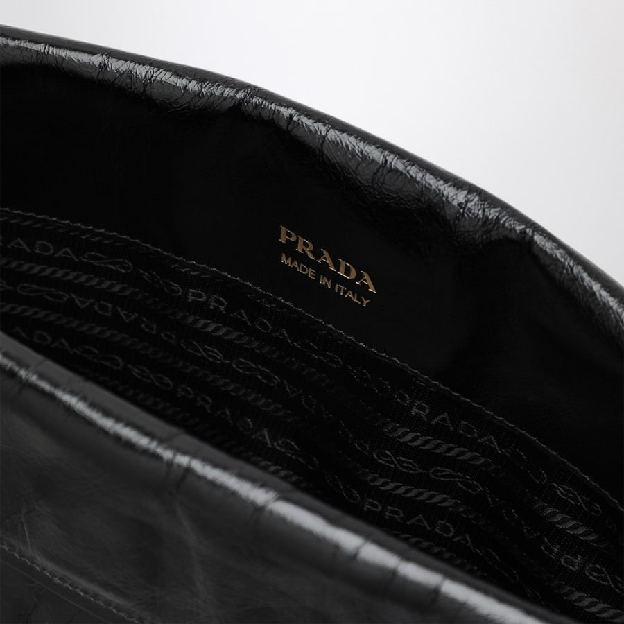 Prada Borsa a spalla media nera in pelle, view 5