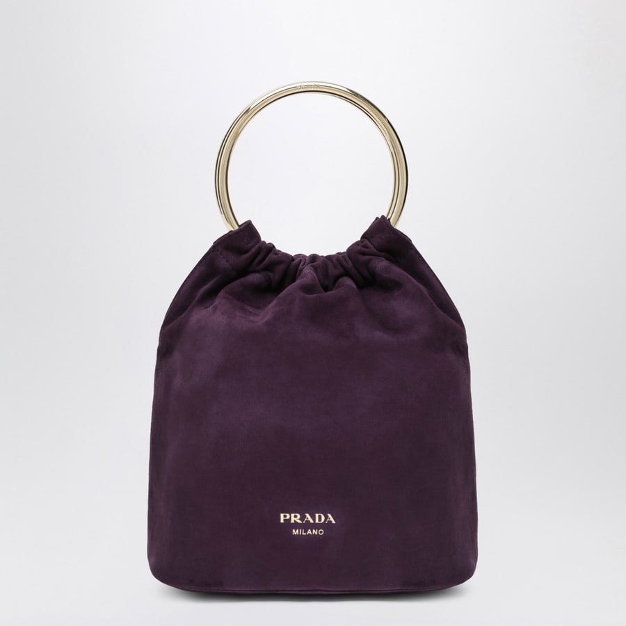 Prada Borsa a secchiello mini color prugna in suede