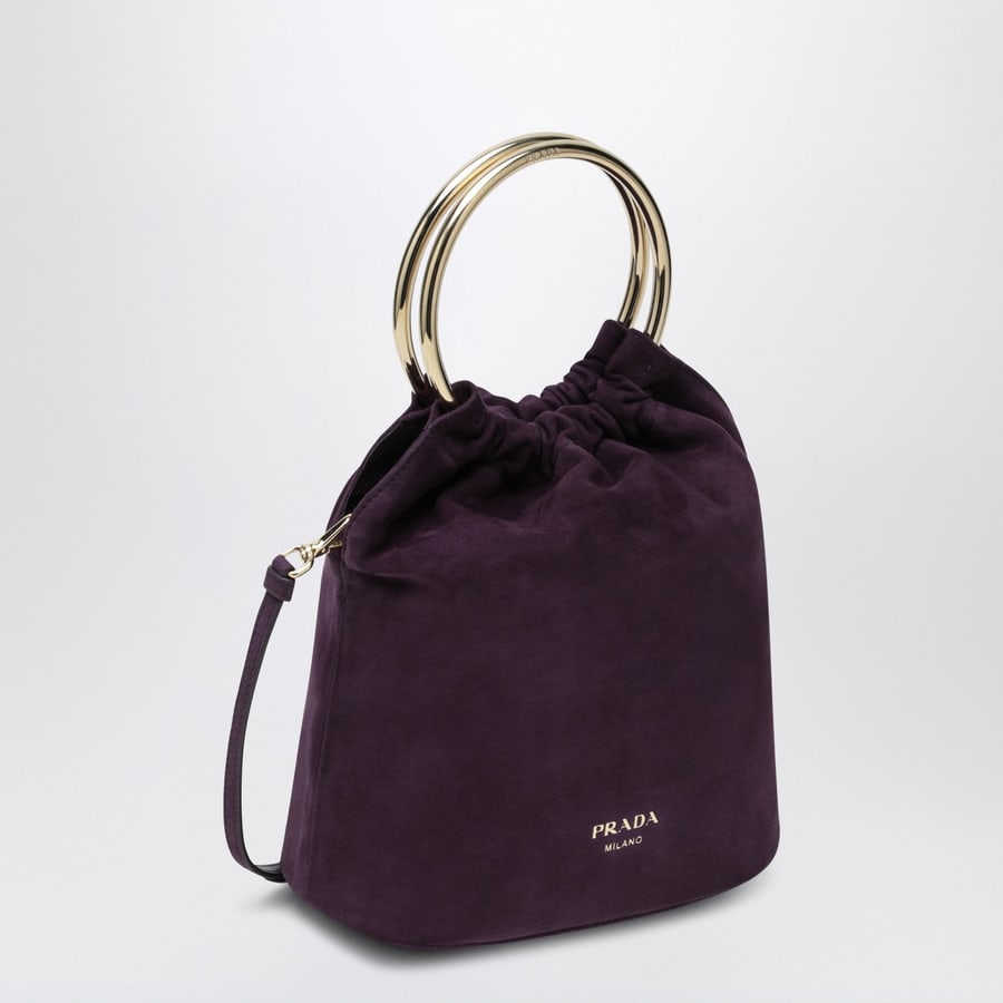 Prada Borsa a secchiello mini color prugna in suede, view 3