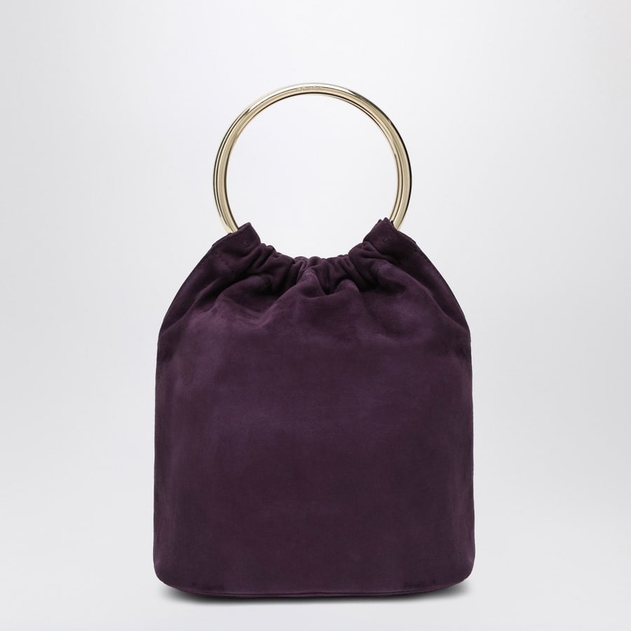 Prada Borsa a secchiello mini color prugna in suede, view 4