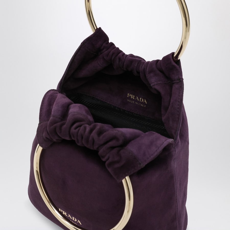 Prada Borsa a secchiello mini color prugna in suede, view 5