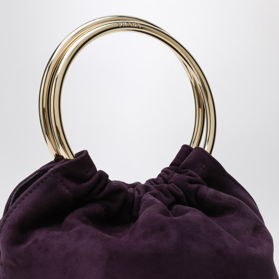 Prada Borsa a secchiello mini color prugna in suede, view 6