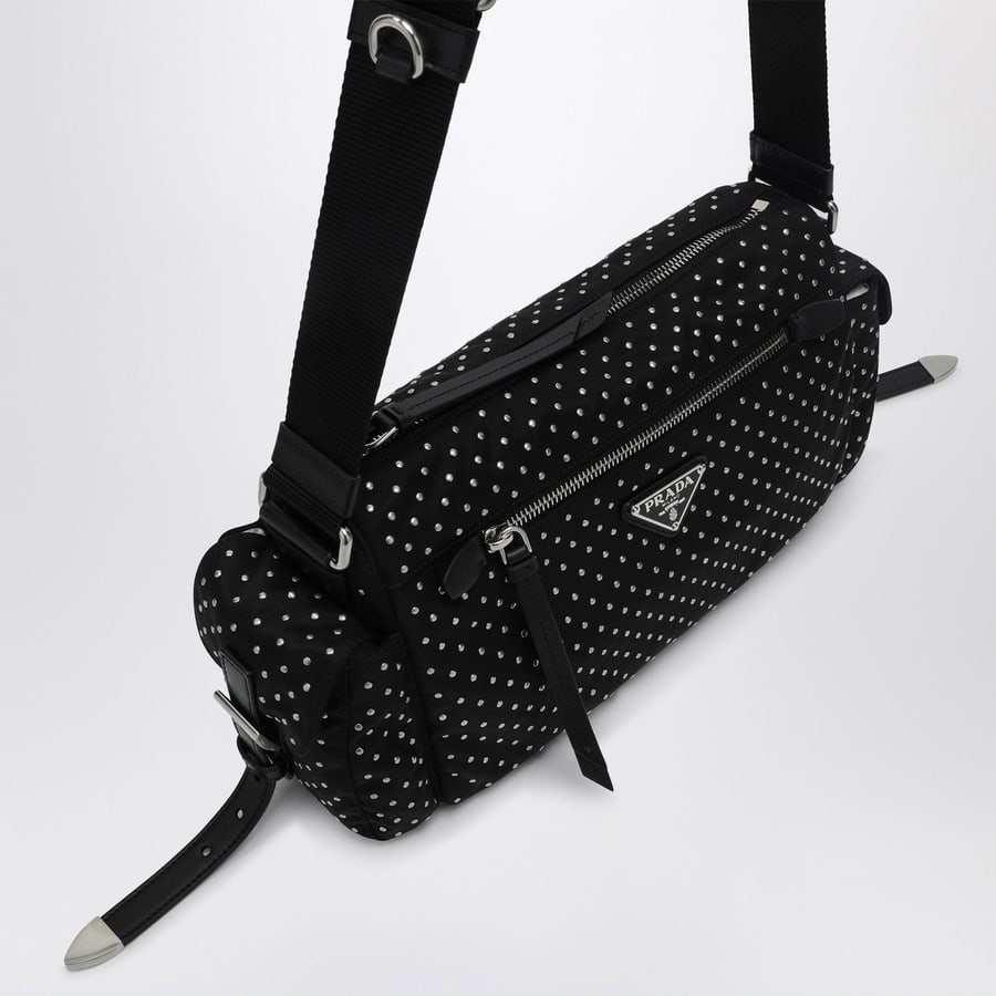 Prada Sacca in Re-Nylon nera con borchie, view 6