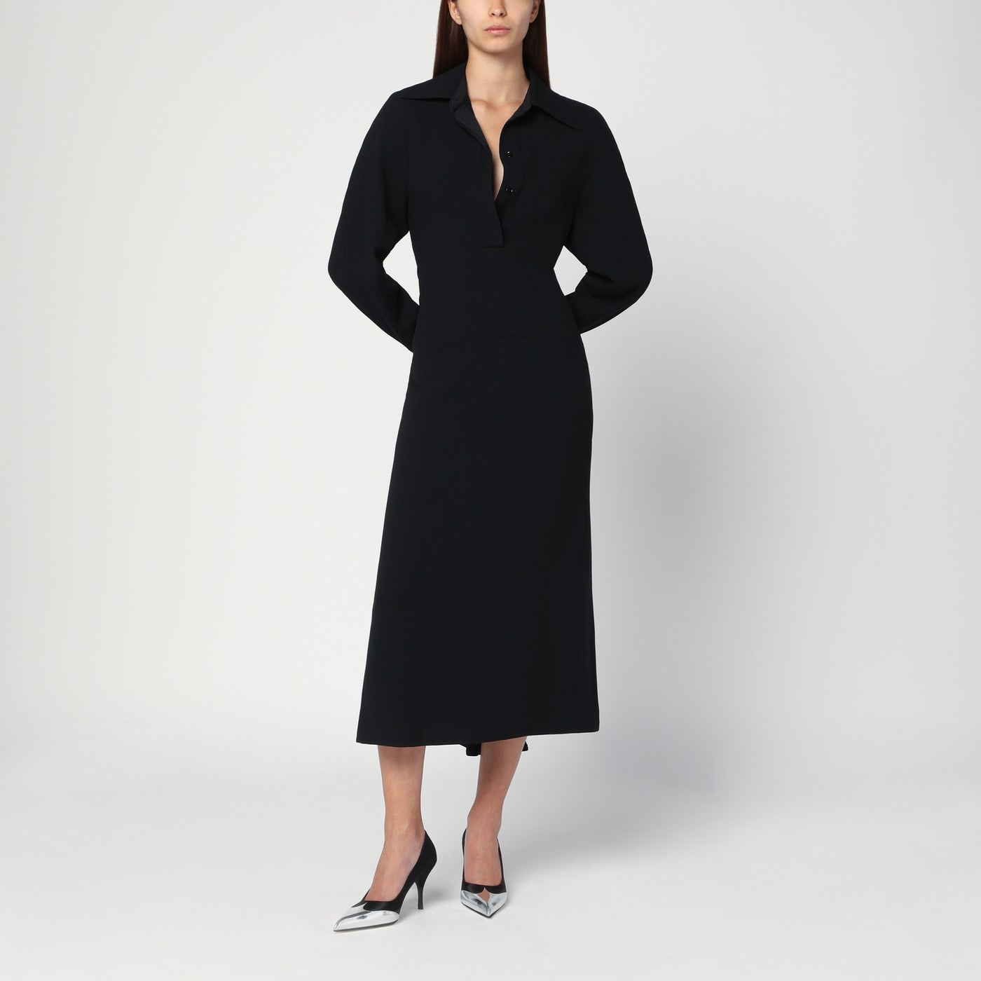 Victoria Beckham Abito midi chemisier nero in raso