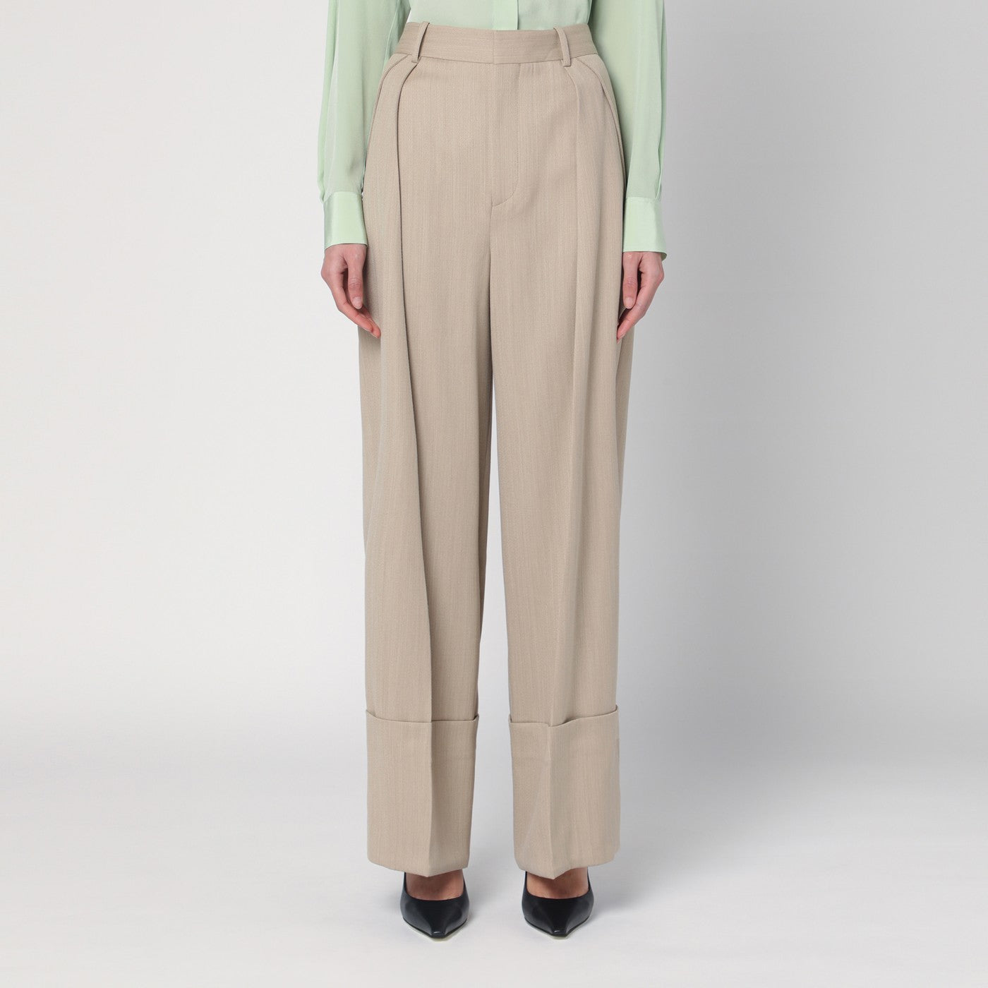 Victoria Beckham Pantalone ampio color mandarla in lana