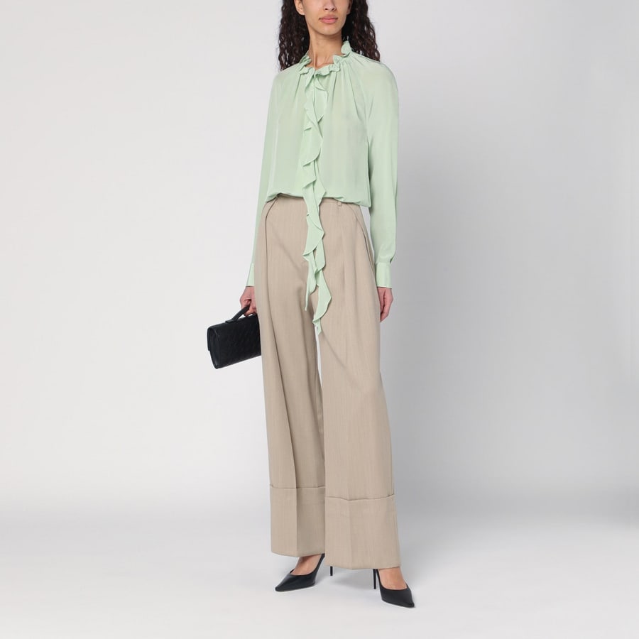 Victoria Beckham Pantalone ampio color mandarla in lana, view 2