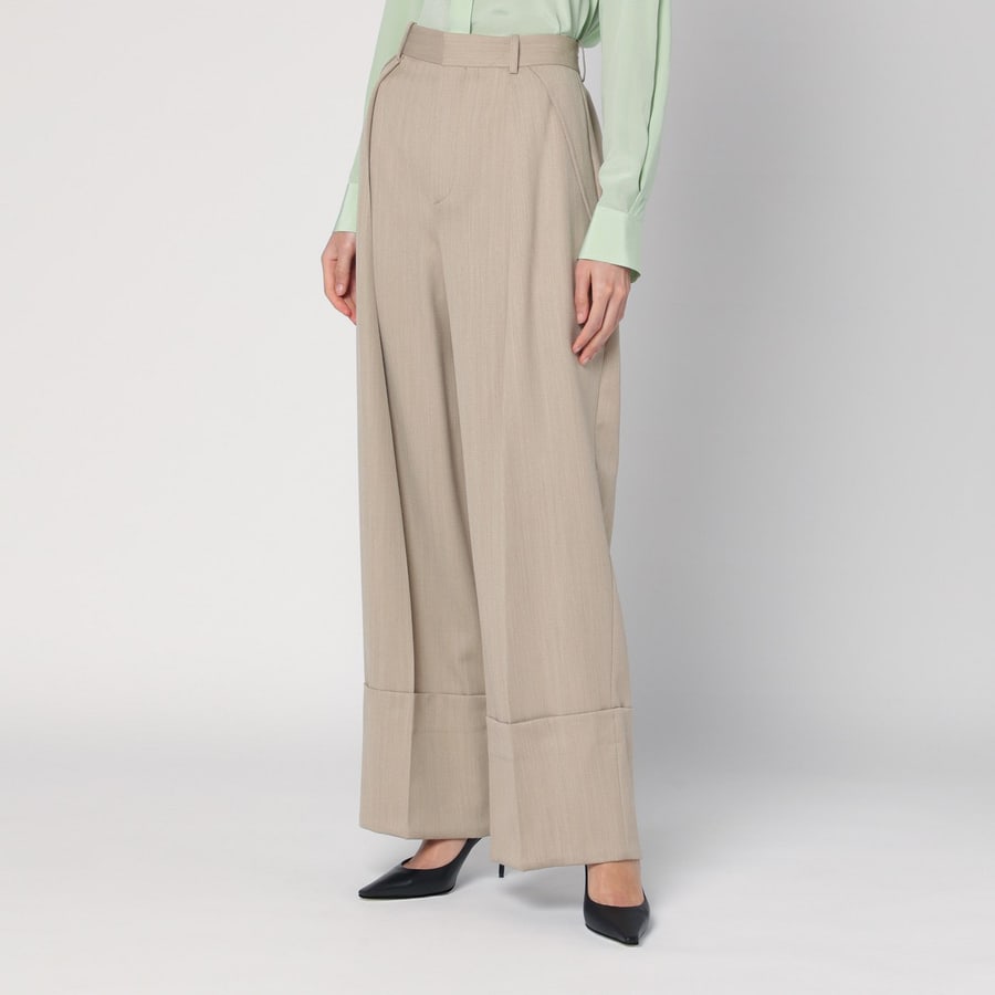 Victoria Beckham Pantalone ampio color mandarla in lana, view 3