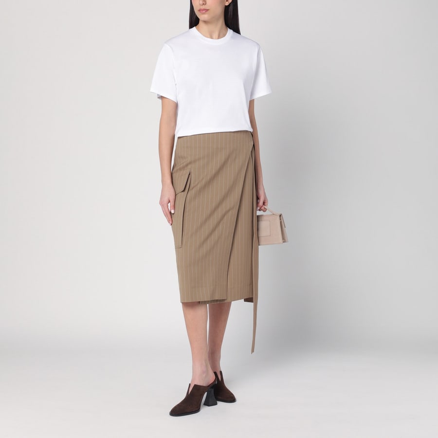 Victoria Beckham Gonna a portafoglio color sabbia gessata, view 2