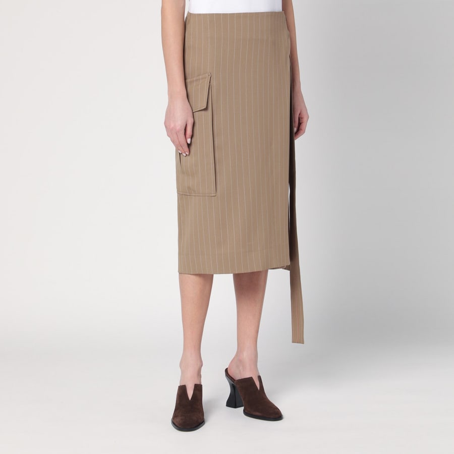 Victoria Beckham Gonna a portafoglio color sabbia gessata, view 3