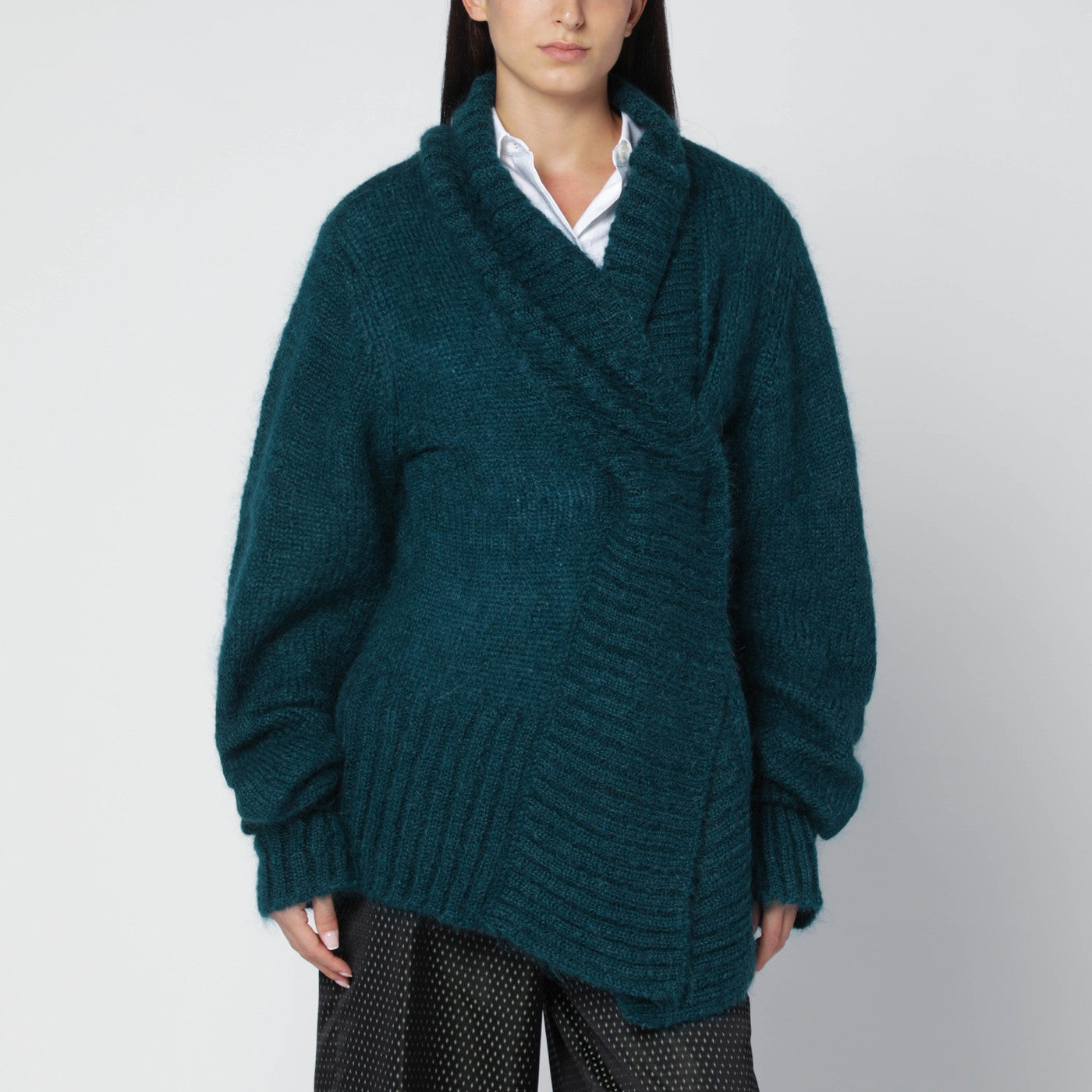 Dries Van Noten Maglione oversize verde petrolio in misto mohair