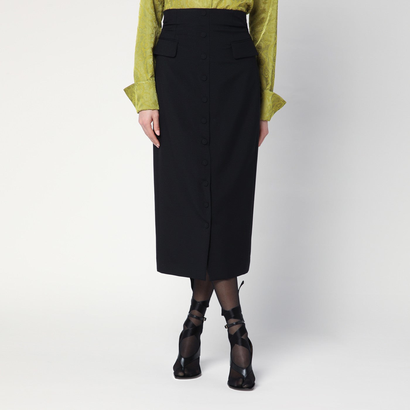 Dries Van Noten Gonna midi nera in lana e mohair