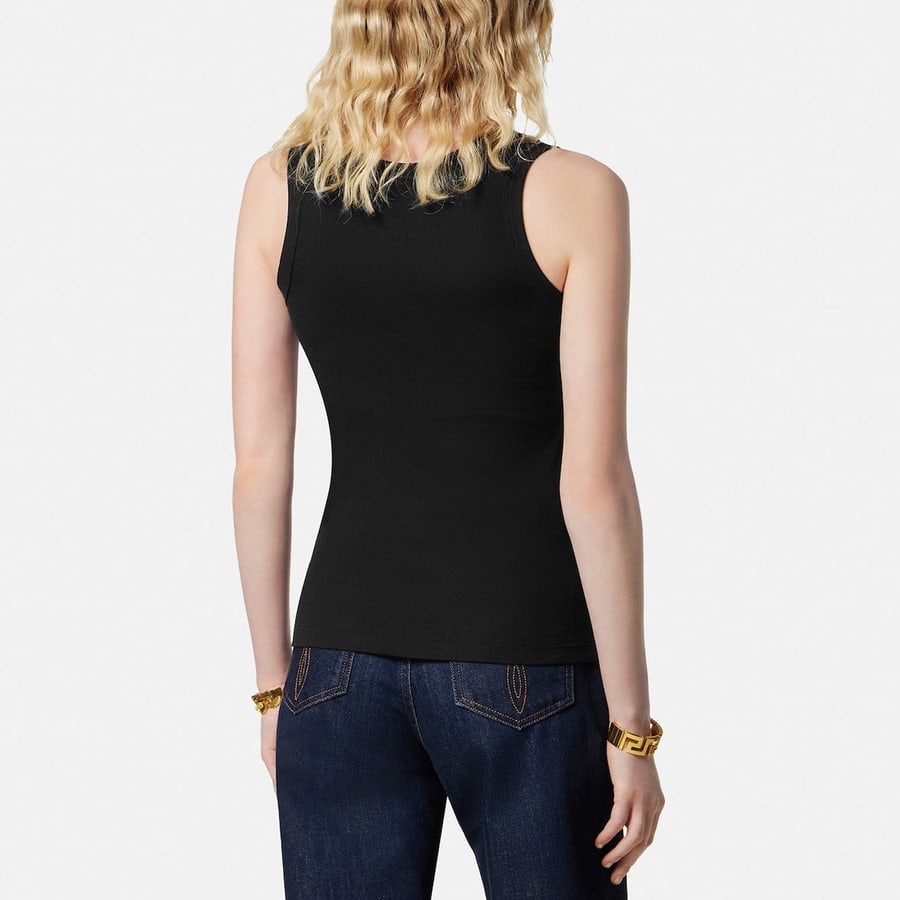 Versace Canotta a coste stretch in cotone nera, view 3
