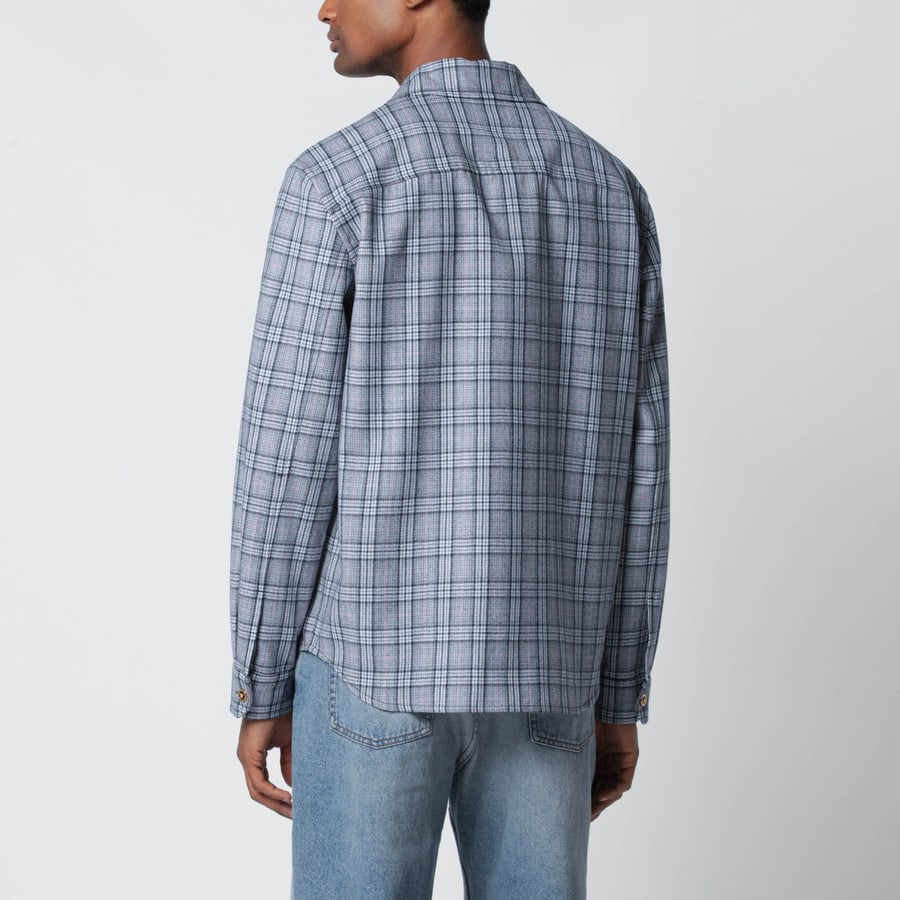 Versace Camicia con zip azzurra a quadri, view 3