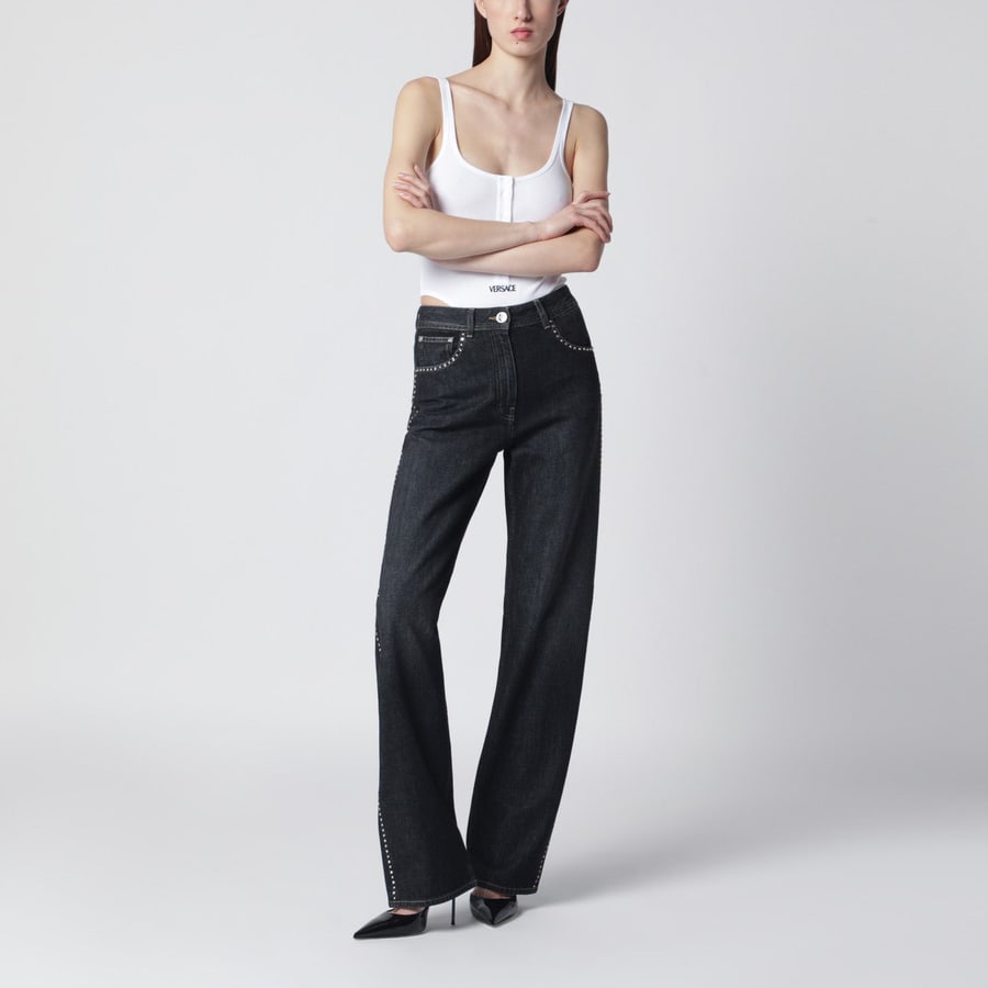 Versace Jeans nero con borchie e cristalli, view 2