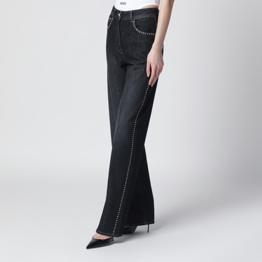 Versace Jeans nero con borchie e cristalli, view 3